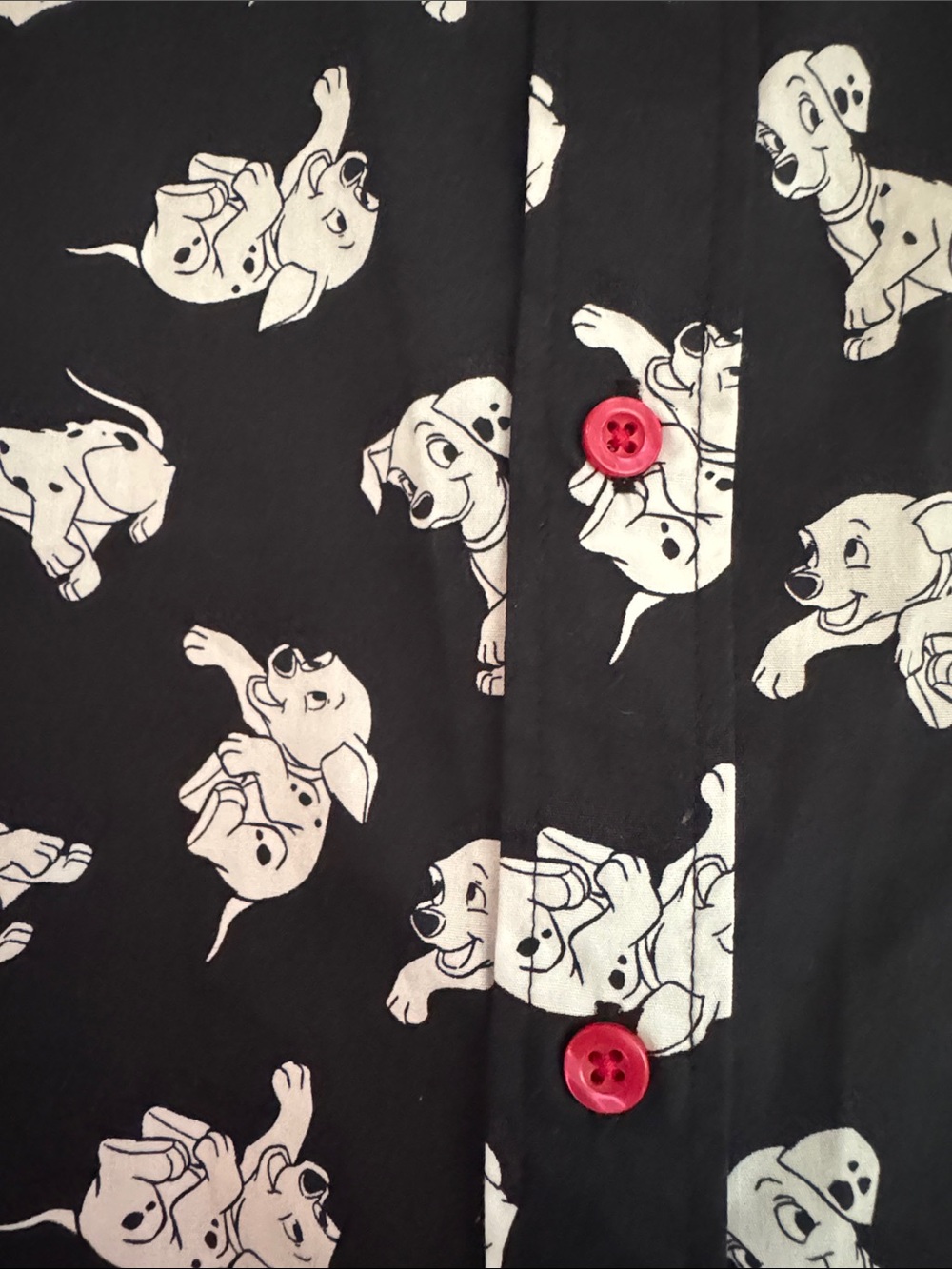 Disney 101 Dalmatians Button Up Shirt Size M Black Puppy Print - Picture 4 of 11